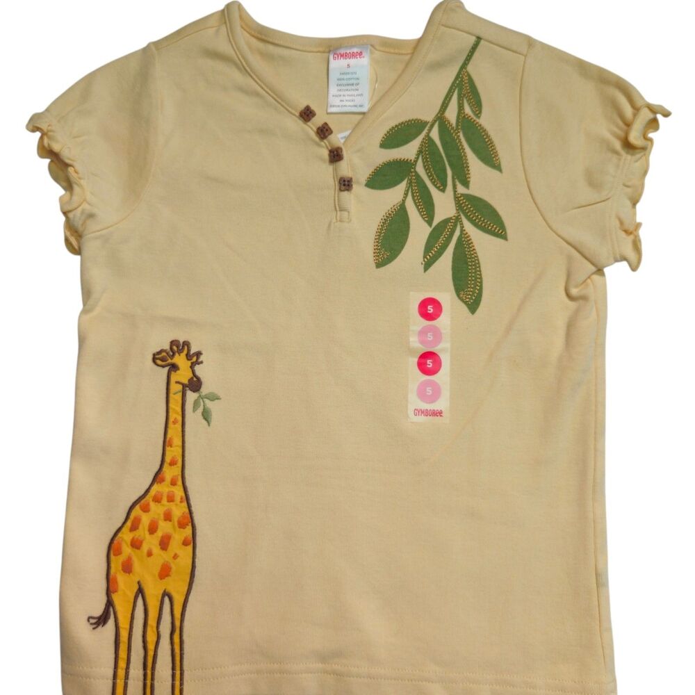 Vintage Gymboree Top Girls Size 5 Yellow Giraffe Safari Short Sleeved Henley NWT